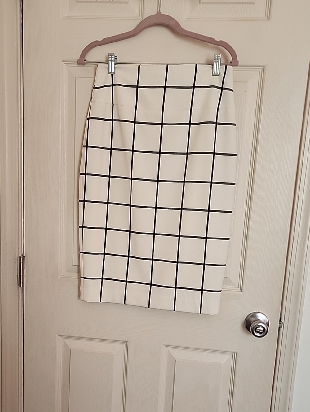 Express Black Grid Pencil Skirt in Cream